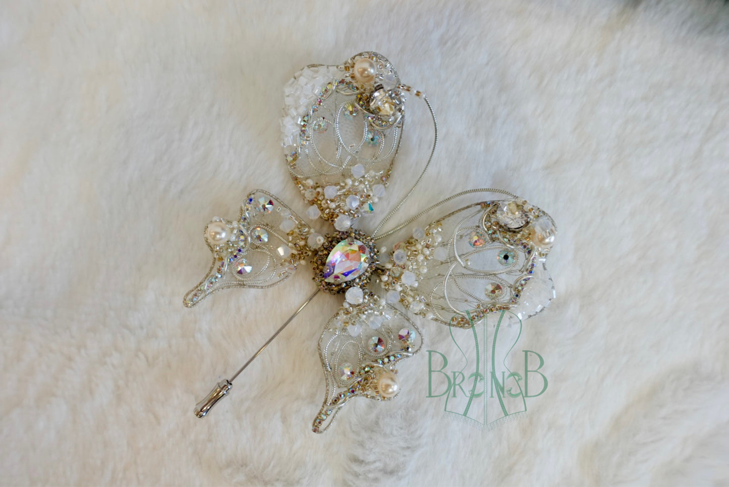 BRIDAL MORNING DEW BUTTERFLY BEADED BROOCH
