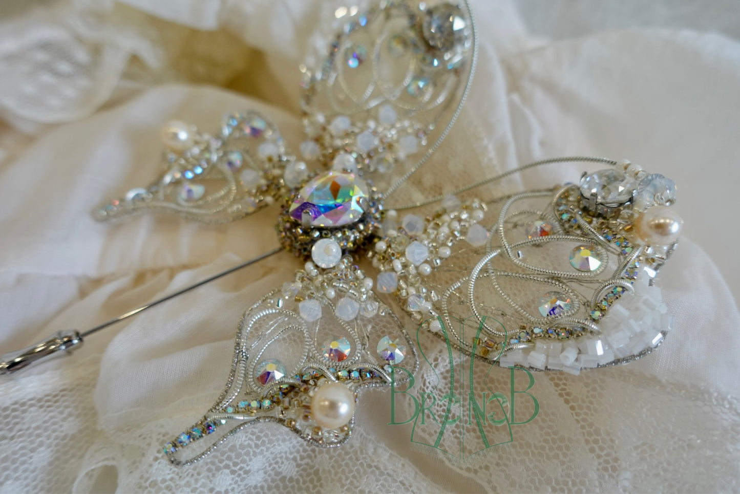 BRIDAL MORNING DEW BUTTERFLY BEADED BROOCH