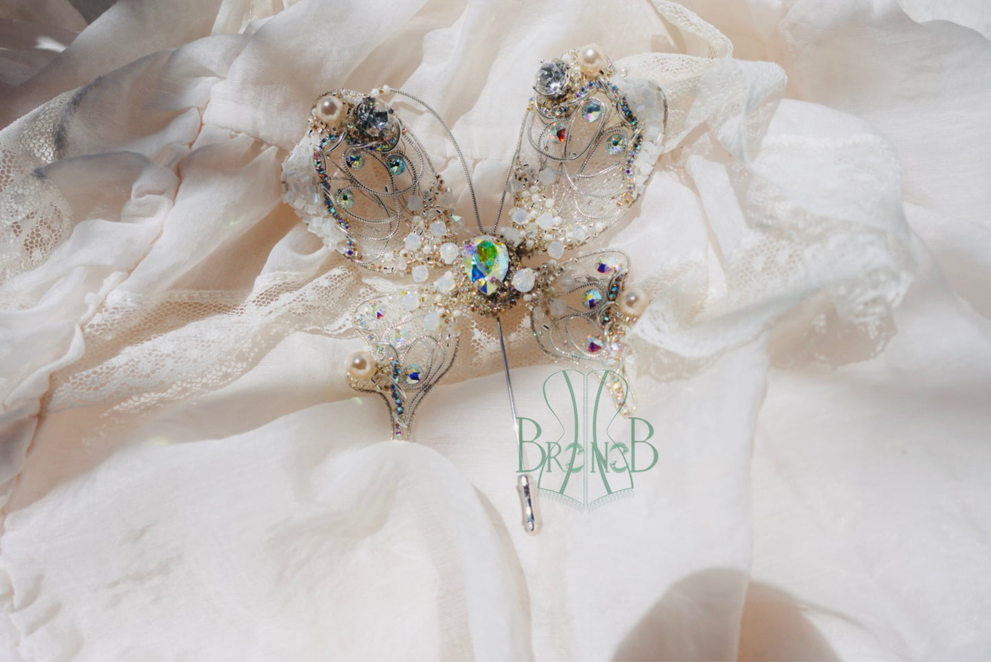 BRIDAL MORNING DEW BUTTERFLY BEADED BROOCH