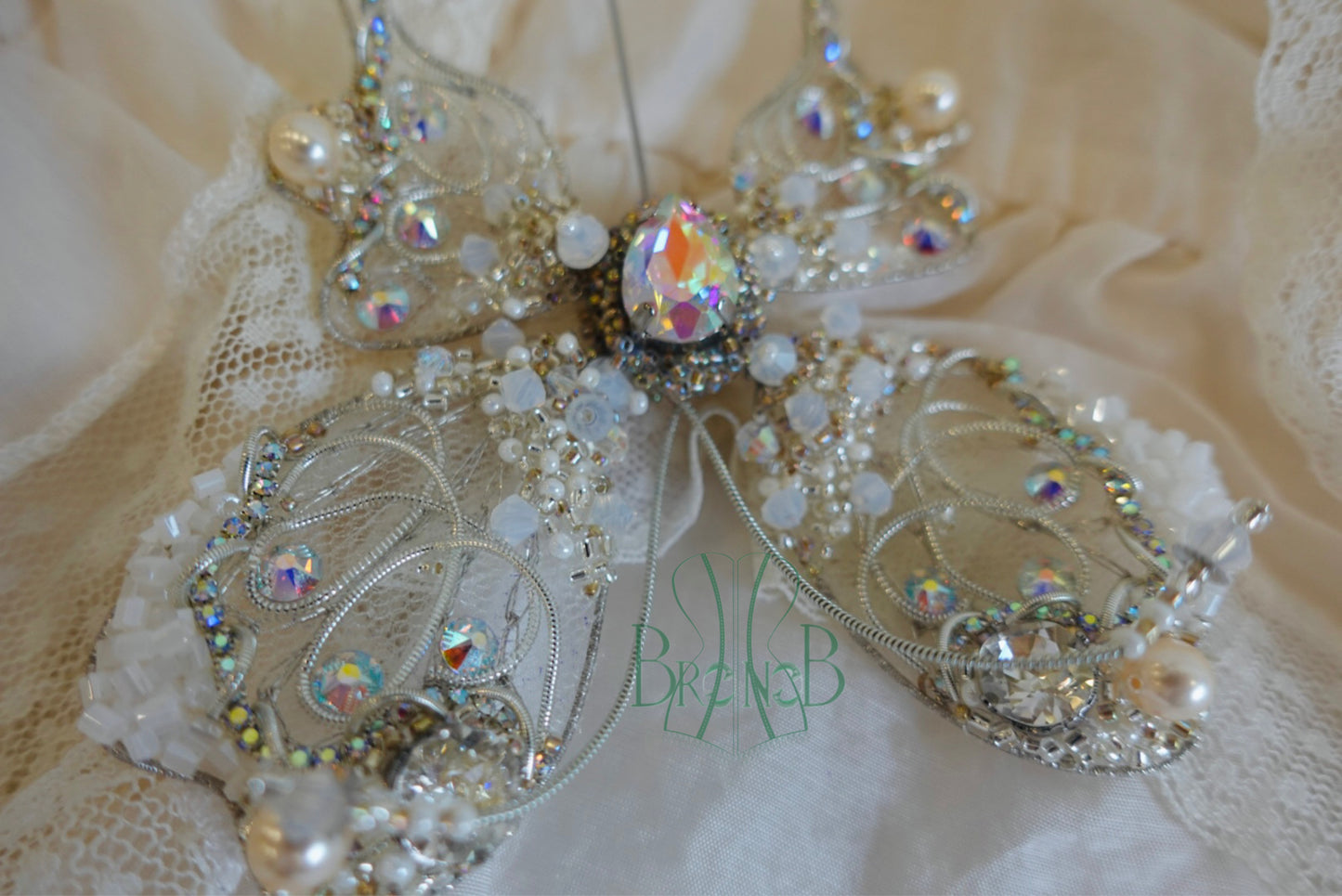 BRIDAL MORNING DEW BUTTERFLY BEADED BROOCH