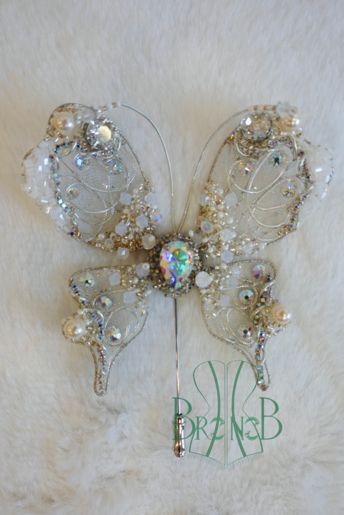 BRIDAL MORNING DEW BUTTERFLY BEADED BROOCH
