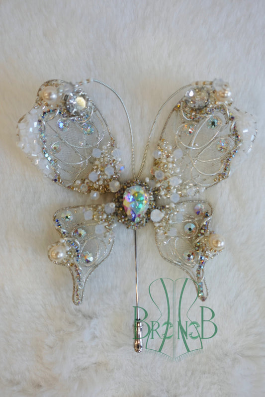 BRIDAL MORNING DEW BUTTERFLY BEADED BROOCH